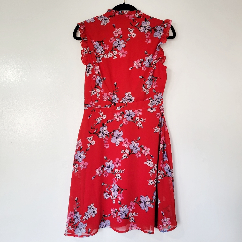 Lulu's Red Floral Ruffled Sleeveless Skater Dress Size Medium - Picture 5 of 13